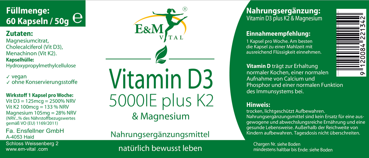 highdose vitamin D + K & magnesium E&M Vital E&M Vital
