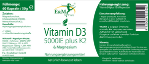 Vitamin D3 5000 IE + K + Magnesium - Kapseln